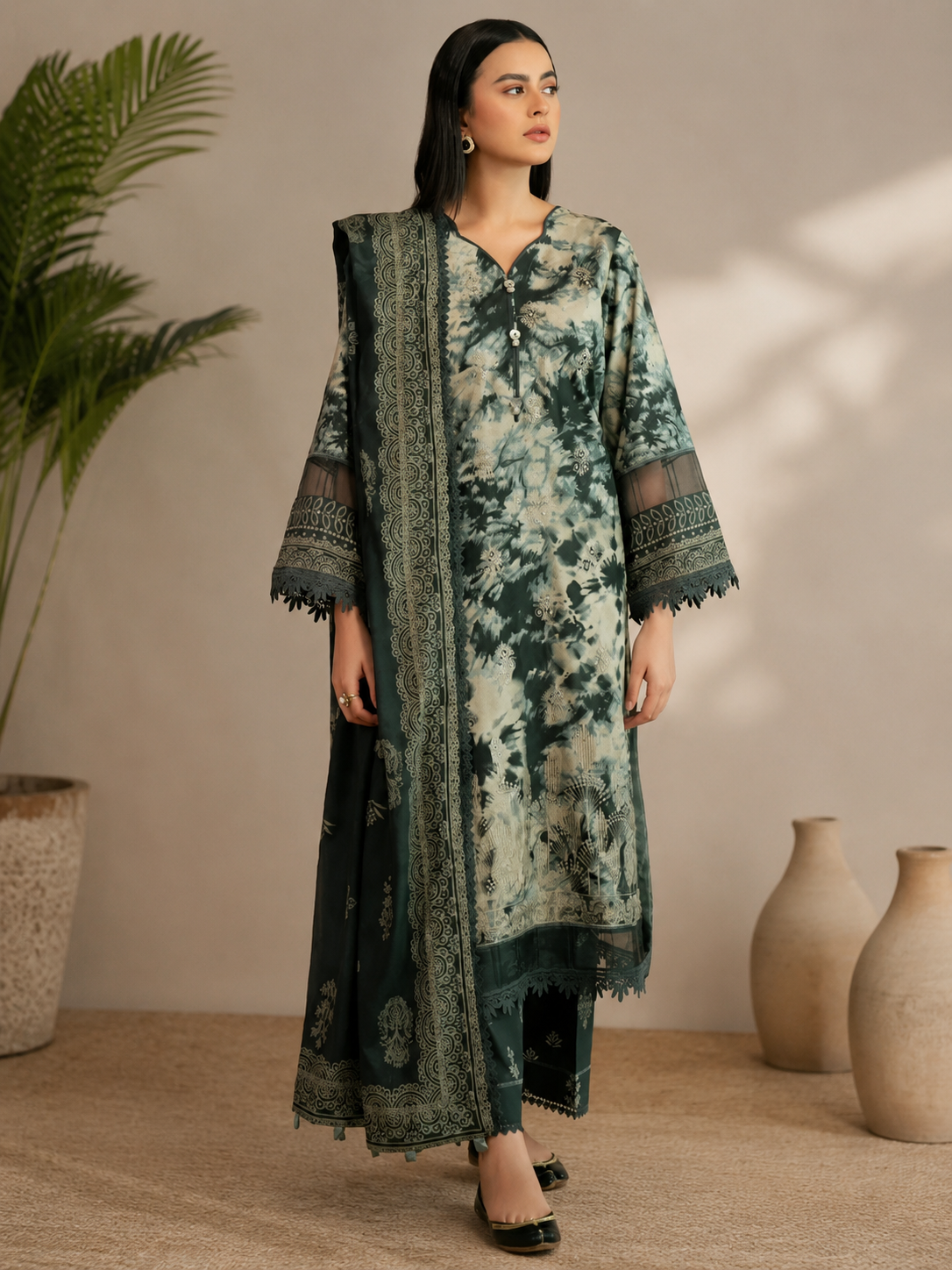 Premium Emerald Green 3-Piece Lawn Suit  Elegant Pakistani Collection