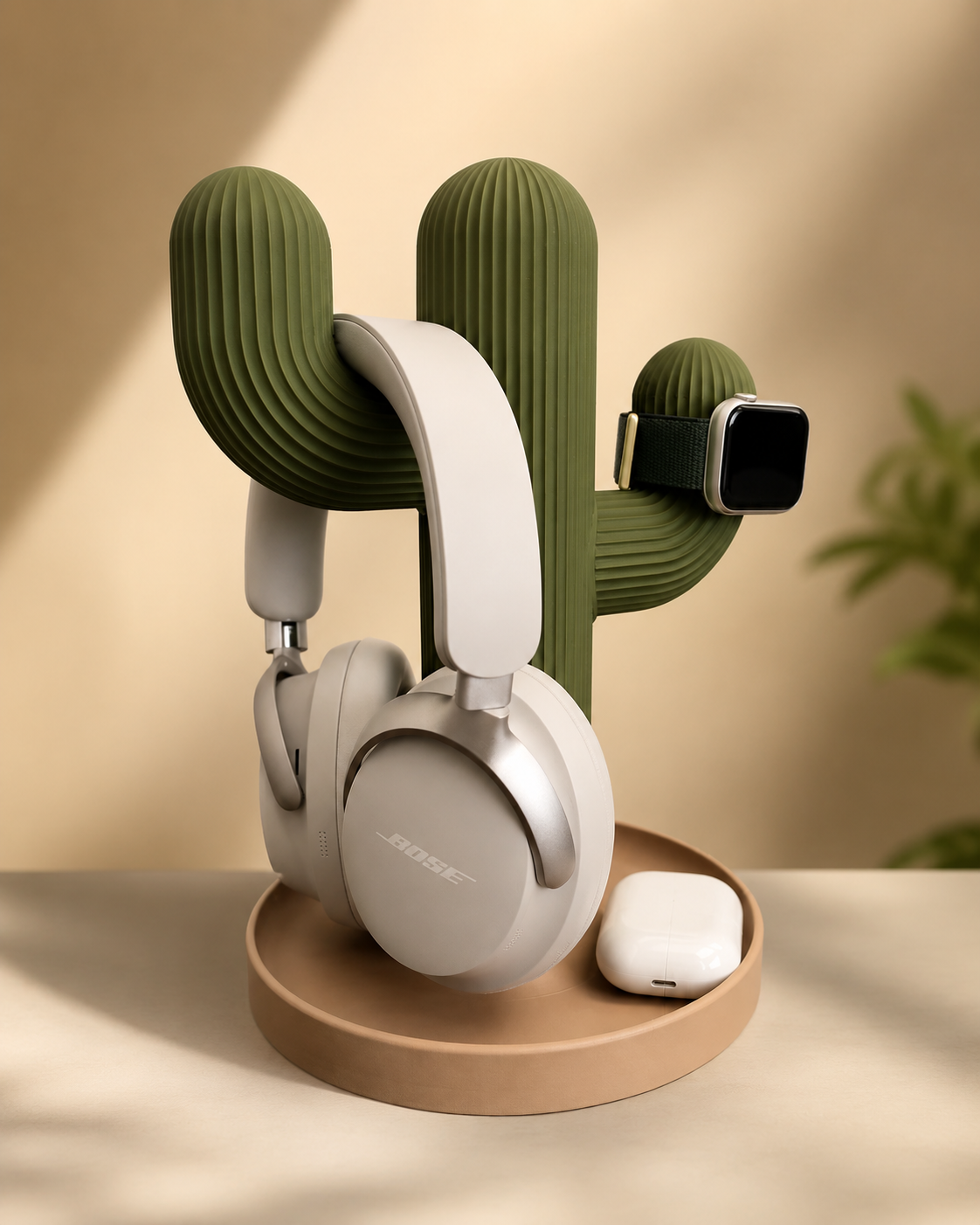 Modern Cactus Tech Organizer & Charging Dock  Headphone, Smartwatch & Earbuds Stand