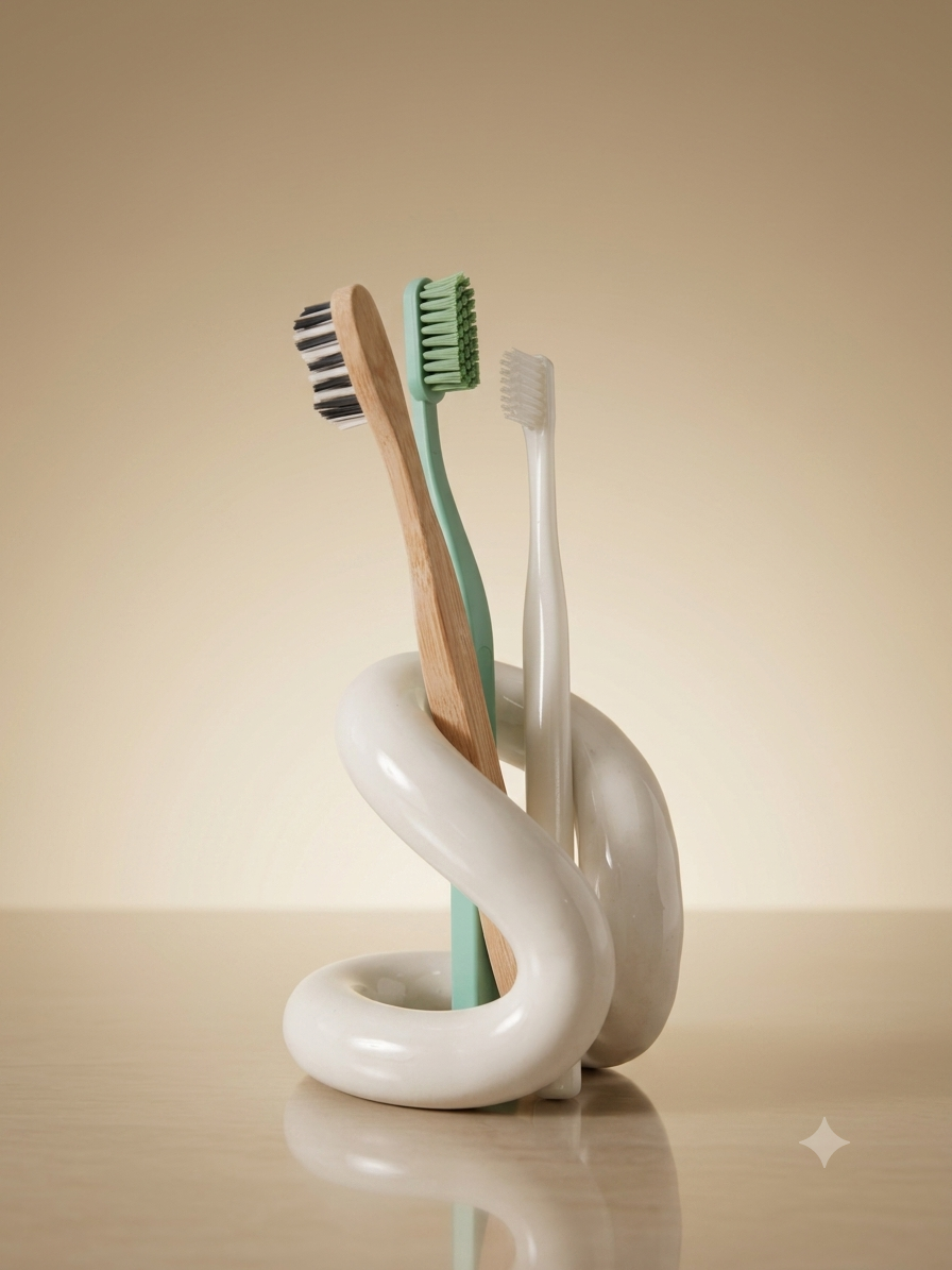 The Knot Ceramic Toothbrush Holder – Minimalist Bathroom Sculpture
