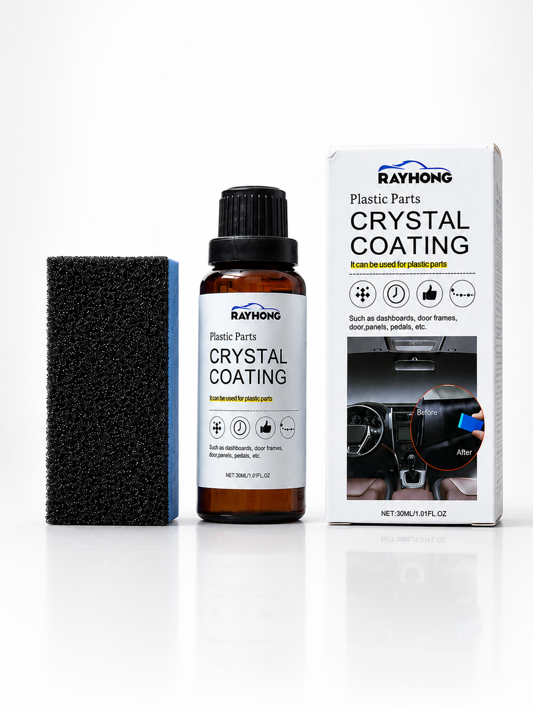 Rayhong Plastic Parts Crystal Coating - গাড়ির প্লাস্টিক পার্টস চকচকে করার লিকুইড (30ml)